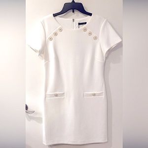 Tommy Hilfiger dressy white daytime dress, size 8, polyester, viscose elastin.